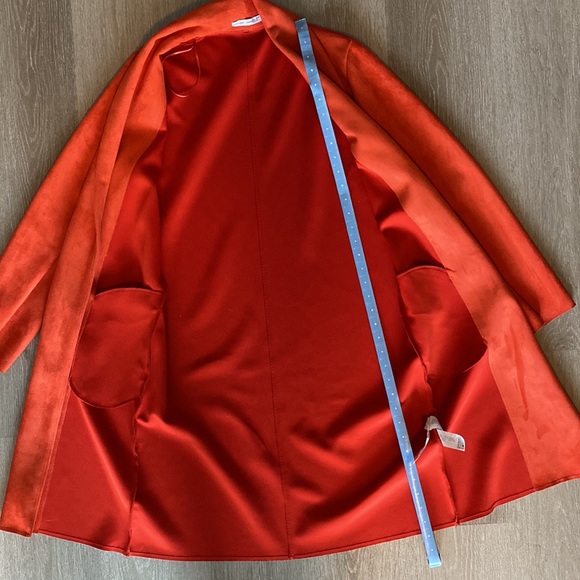 Zara Womens Orange Overcoat Jacket Trench size small faux Suede - Picture 5 of 7